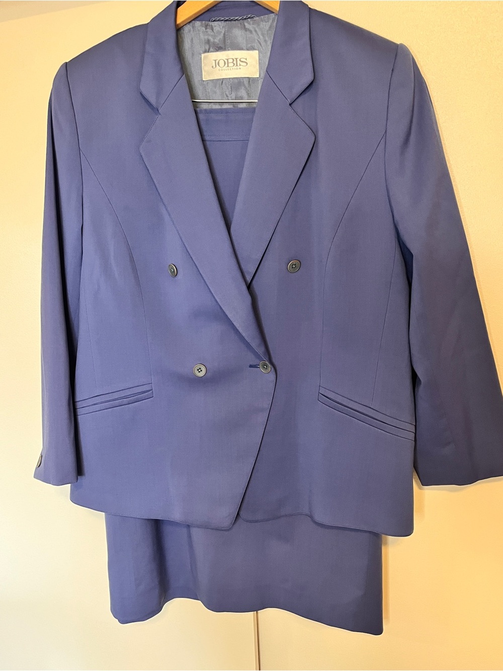 Two-Piece Skirt Wool Suit in Denim Blue